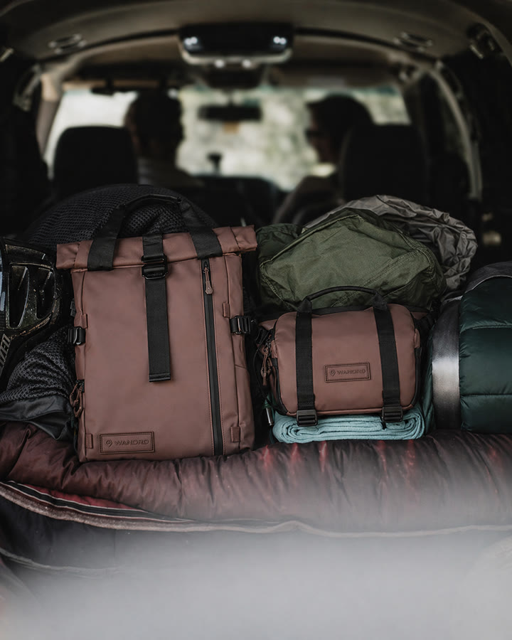 Wandrd travel bags packed in a vehicle