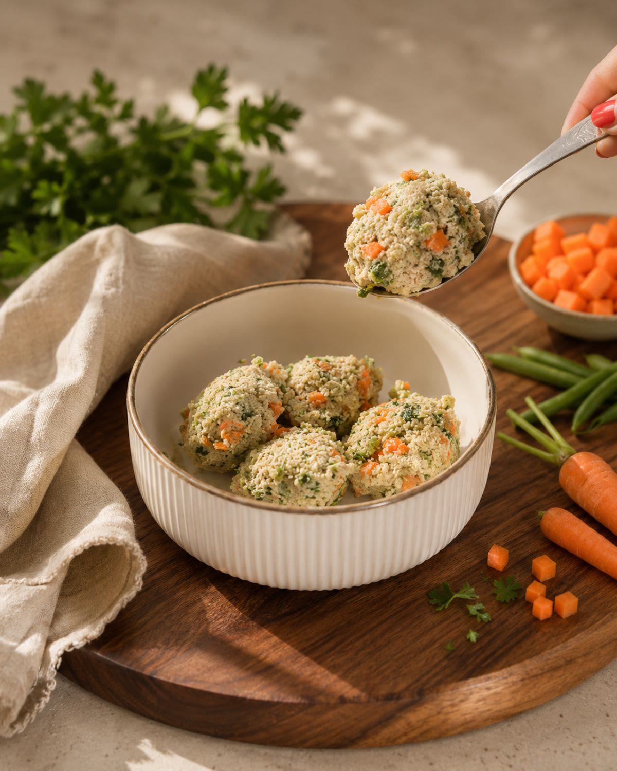 Fresh JustFoodForDogs meal portioned into a ceramic bowl